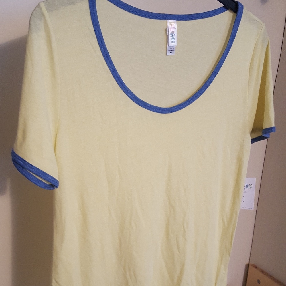 NWT Lularoe yellow classic tee with blue piping M